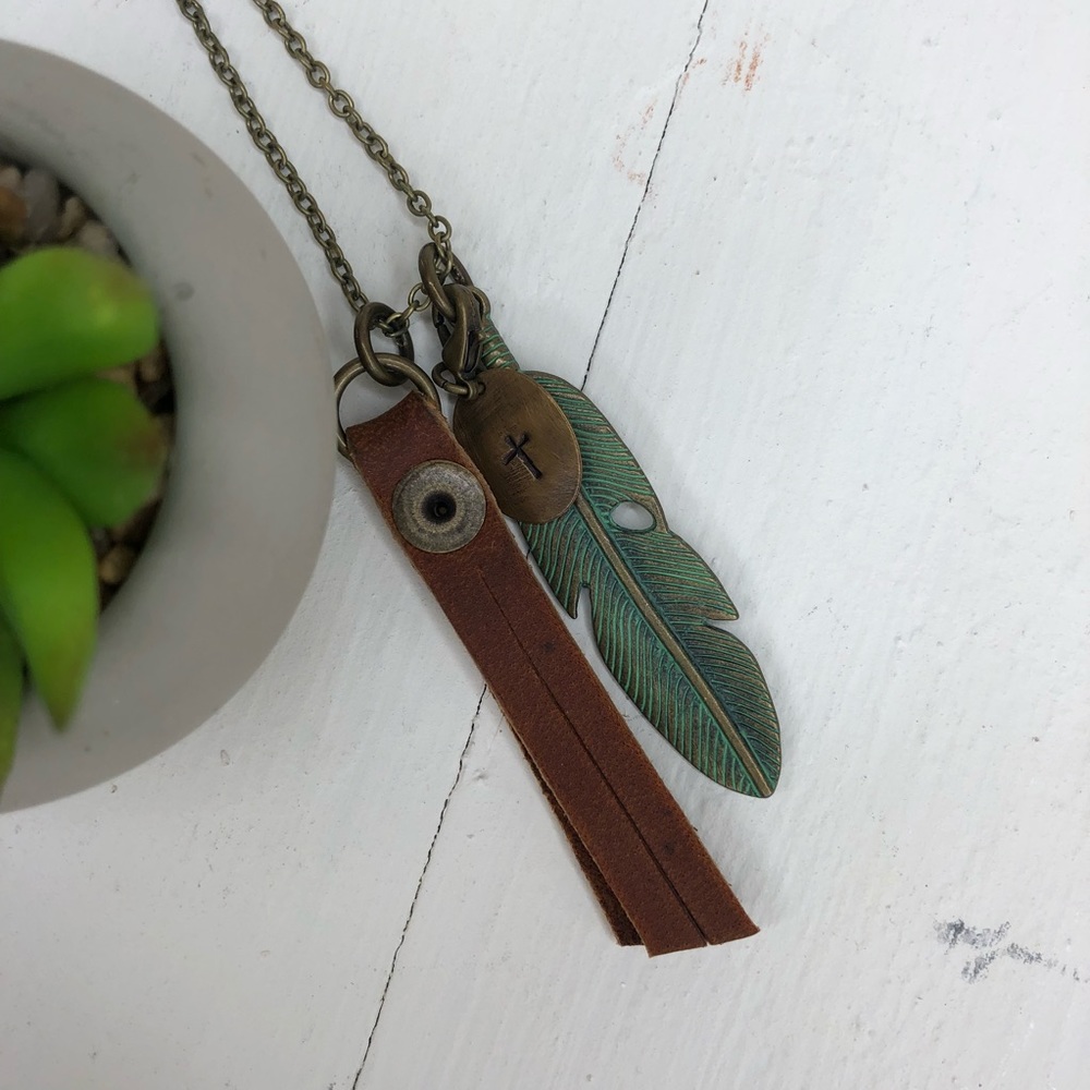 Handmade Necklace | Feather Cross and Fringe Boho